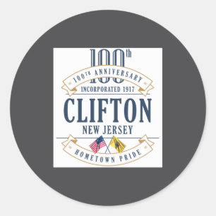 Clifton New Jersey 100th Anniv White _1 Classic Round Sticker