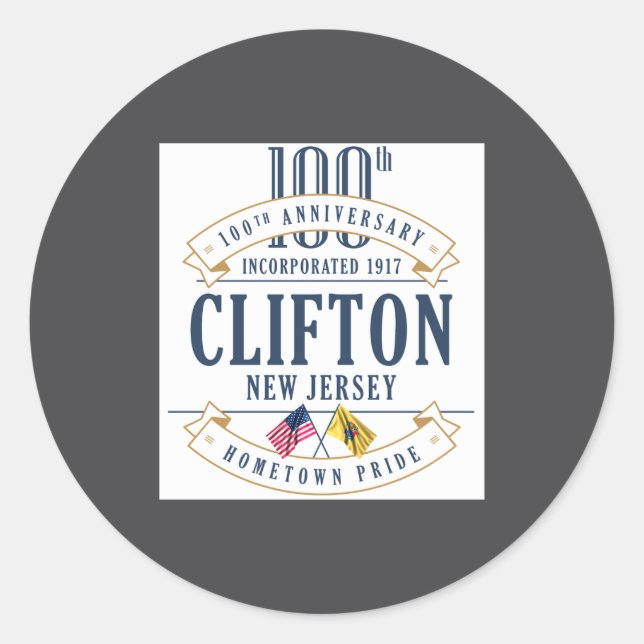 Clifton New Jersey 100th Anniv White _1  Classic Round Sticker (Front)