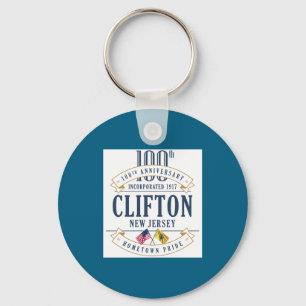 Clifton New Jersey 100th Anniv White  Keychain