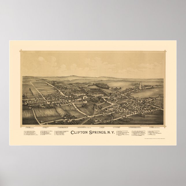 Clifton Springs, NY Panoramic Map - 1892 Poster (Front)