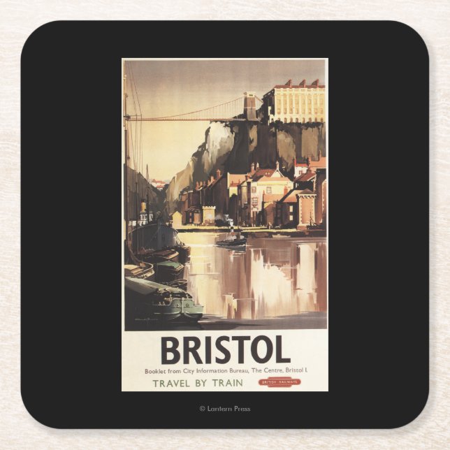 Clifton Suspension Bridge and Boats Square Paper Coaster (Front)
