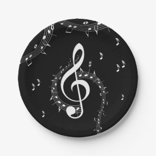 Climactic G Clef Music Black Paper Plate
