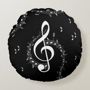 Climactic G Clef Music Black Round Pillow