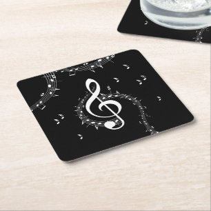 Climactic G Clef Music Black Square Paper Coaster
