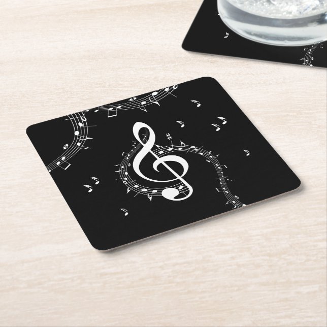 Climactic G Clef Music Black Square Paper Coaster (Angled)
