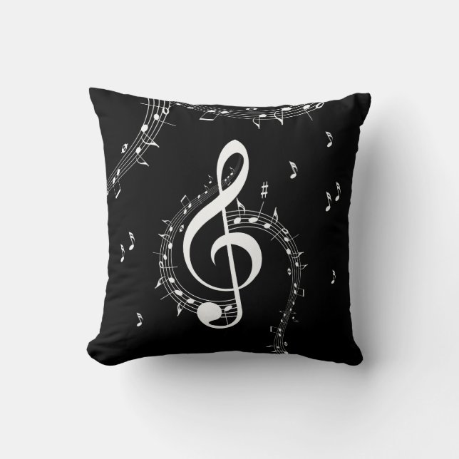 Climactic G Clef Music Black Throw Pillow (Front)