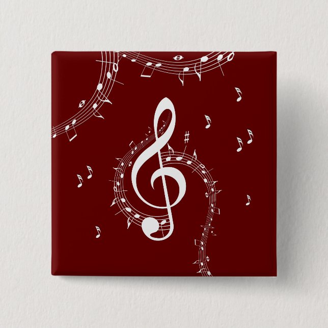 Climactic G Clef Music Red 2 Inch Square Button (Front)