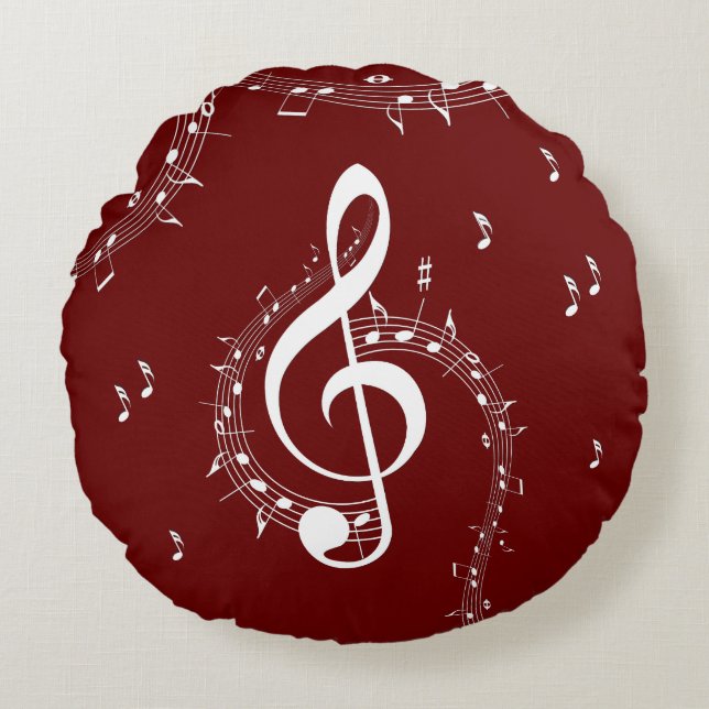 Climactic G Clef Music Red Round Pillow (Front)