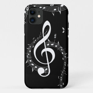 Climactic G Clef White Music on Black  iPhone 11 Case