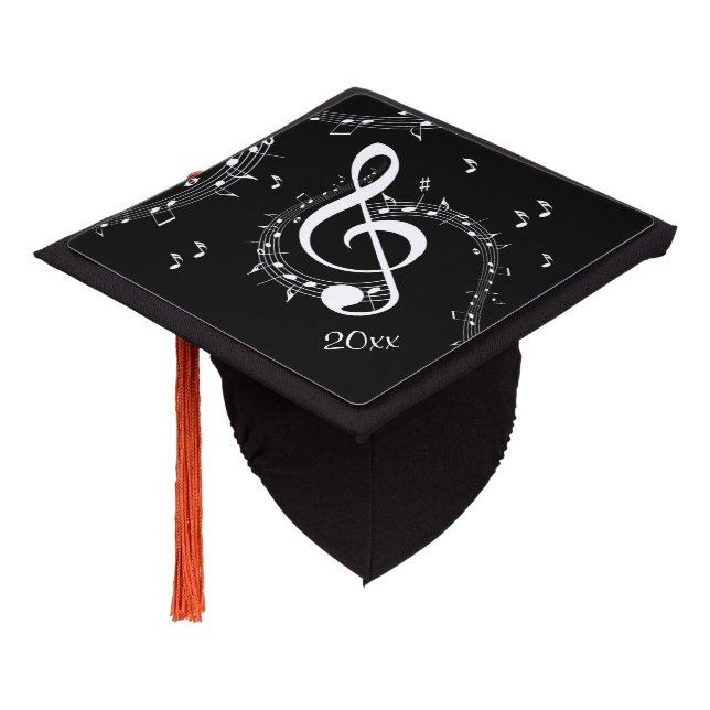 Climactic G Clef White Music on Black  Graduation Cap Topper (Angled)