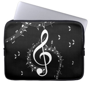 Climactic G Clef White Music on Black  Laptop Sleeve