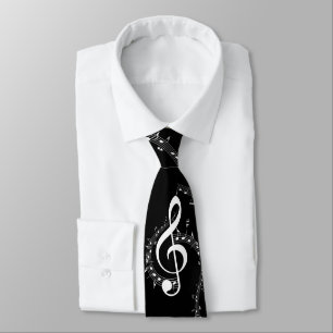 Climactic G Clef White Music on Black Tie