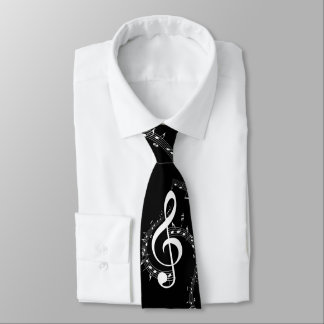 Climactic G Clef White Music on Black Tie
