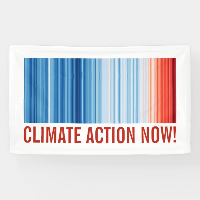 Climate Change Action Now! Global Warming Stripes Banner (Horizontal)
