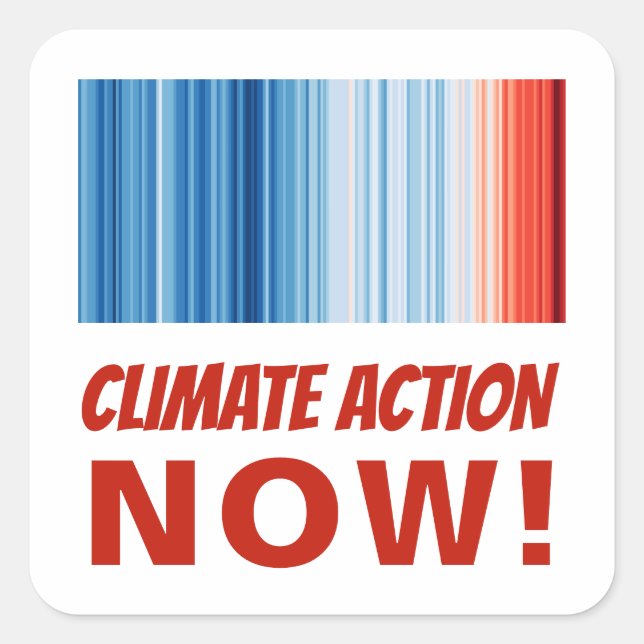 Climate Change Action Now! Global Warming Stripes Square Sticker (Front)