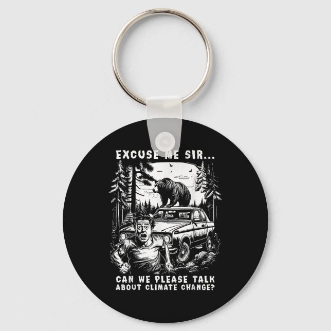 Climate Change Brown Bear Environmental Protection Keychain (Front)