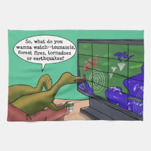 Climate Change Dinosaurs Parody Cartoon Kitchen Towel