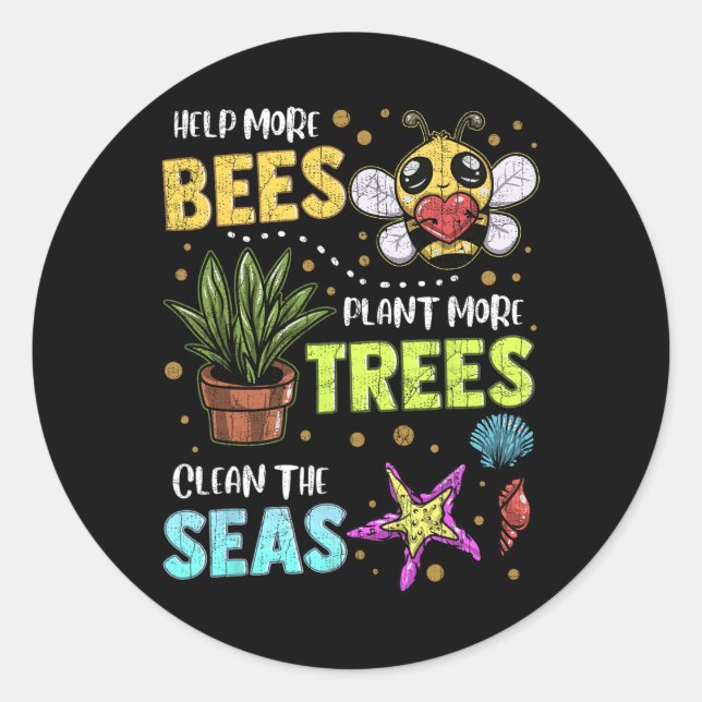 Climate Change Global Warming Earth Day Bees Trees Classic Round Sticker (Front)
