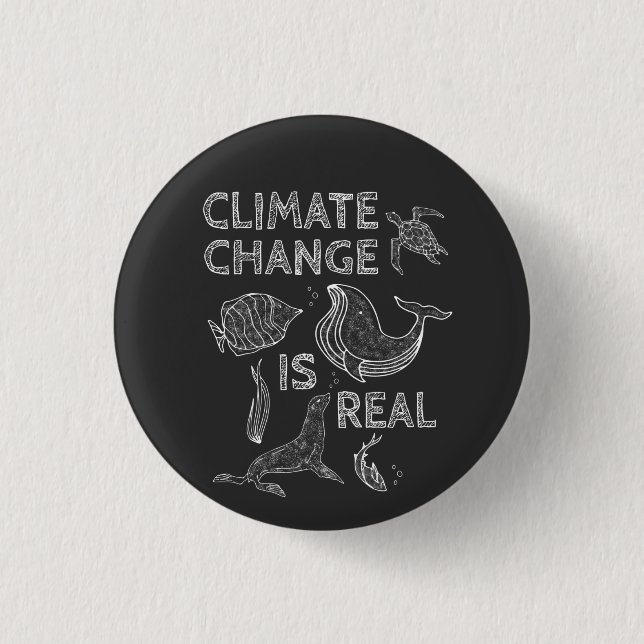 Climate Change Is Real Sea Animal Drawing 1 Inch Round Button (Front)