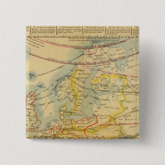 Climate of Europe Map 2 Inch Square Button (Front)