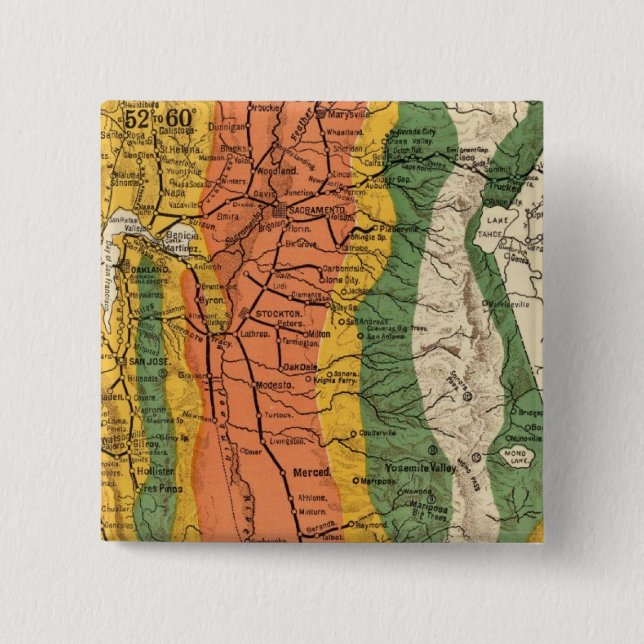 Climatic map of California 2 Inch Square Button (Front)