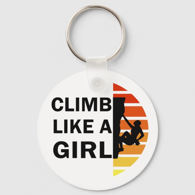 Climb like a girl rock climbing woman keychain (Front)