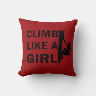 Climb like a girl rock climbing woman throw pillow