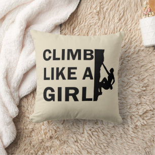 Climb like a girl rock climbing woman throw pillow