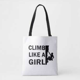 Climb like a girl rock climbing woman tote bag