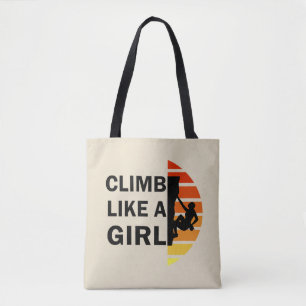 Climb like a girl rock climbing woman tote bag