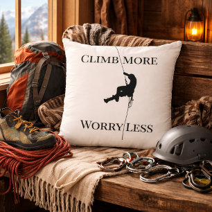 Climb More Worry Less Rock Climbing Quote Throw Pillow