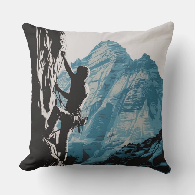 Climber on the Rock Throw Pillow (Front)