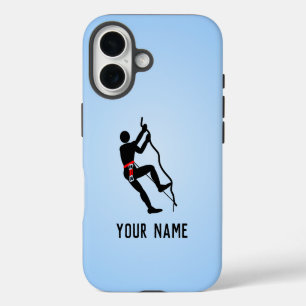 Climber scaling challenging rockface, own name on iPhone 16 case