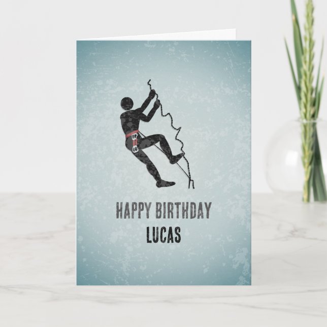 Climber Scaling Rockface Cool Metal Look Birthday Card (Front)