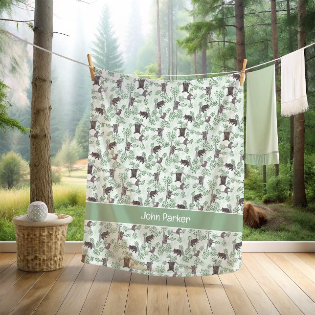 Climbing baby brown bears fleece blanket (Creator Uploaded)