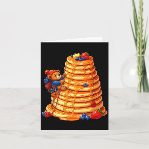 Climbing bear on giant pancake stack breakfast card