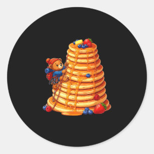 Climbing bear on giant pancake stack breakfast  classic round sticker
