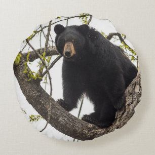 Climbing Black Bear Round Pillow
