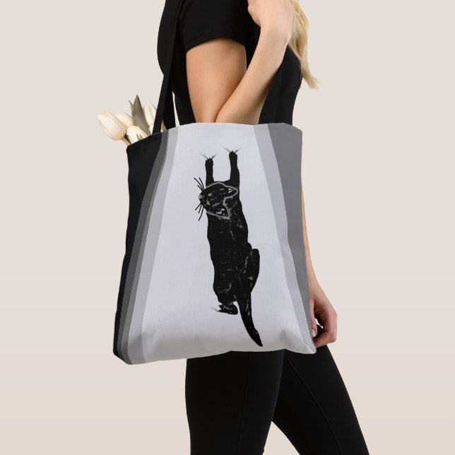 Climbing Black Cat Tote Bag (Close Up)