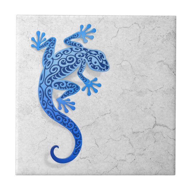 Climbing Blue Gecko on a White Wall Tile (Front)