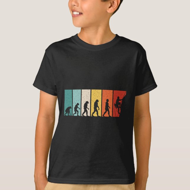 Climbing Evolution Retro Climb Funny Rock Climber  T-Shirt (Front)