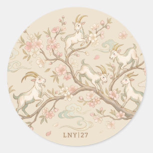 Climbing Goats   Cloud Bloom Canopy Oatmeal LNY Classic Round Sticker
