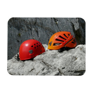Climbing Helmets on a Rock Magnet
