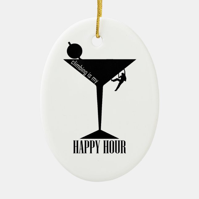 Climbing Is My Happy Hour Ceramic Ornament (Front)