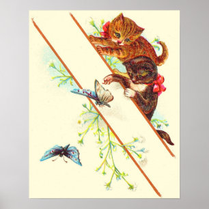 climbing kittens and butterflies poster