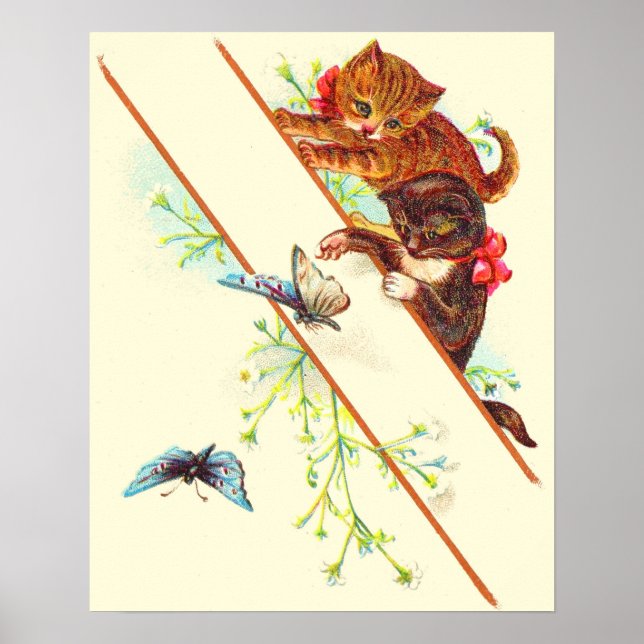 climbing kittens and butterflies poster (Front)