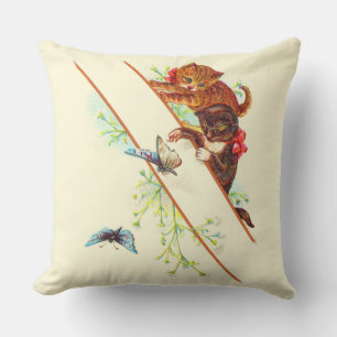 climbing kittens and butterflies print throw pillow