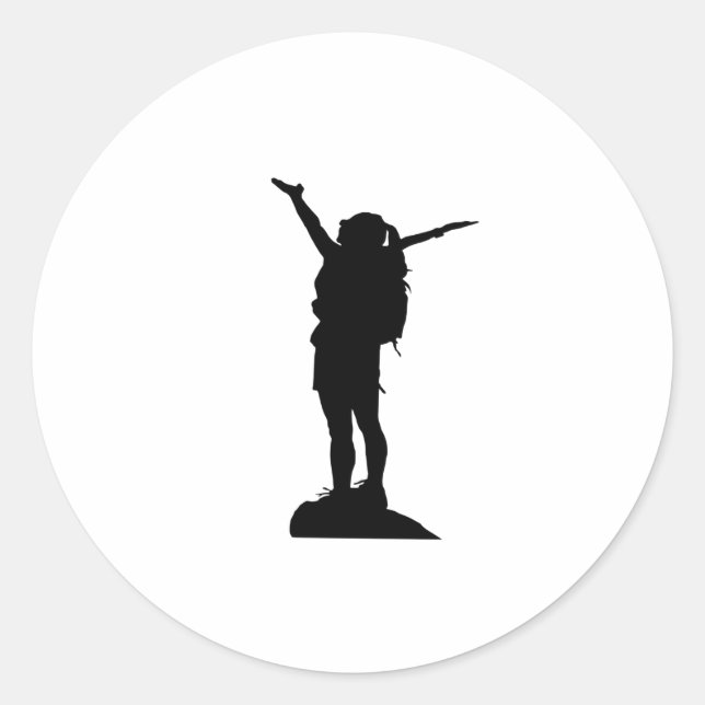 Climbing mountain girl silhouette classic round sticker (Front)