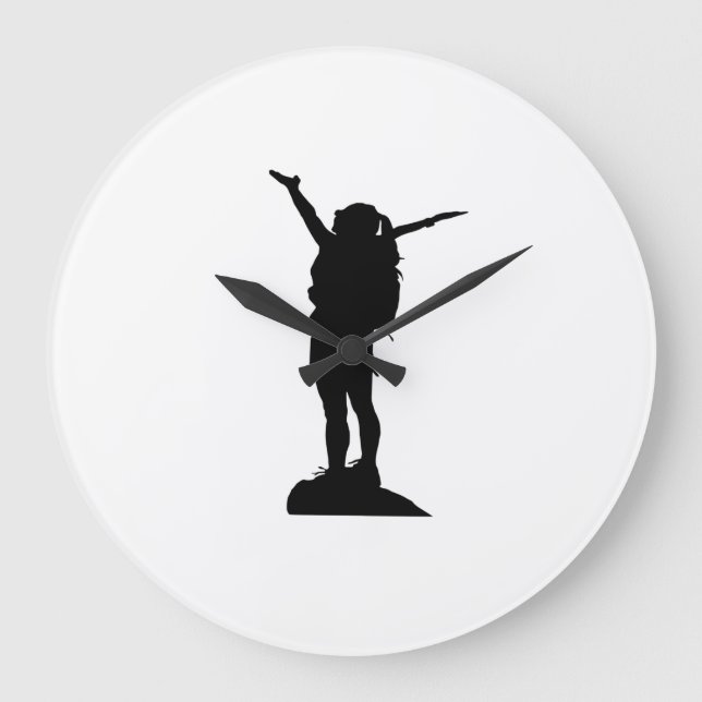 Climbing mountain girl silhouette large clock (Front)