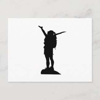 Climbing mountain girl silhouette postcard